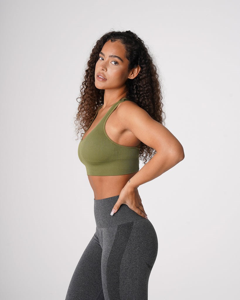 NVGTN Galaxy Żebrowany Seamless Bra Khaki Zielone | 32164-LGAZ