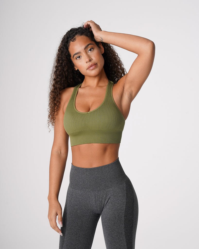 NVGTN Galaxy Żebrowany Seamless Bra Khaki Zielone | 32164-LGAZ