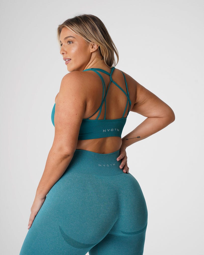 NVGTN Galaxy Żebrowany Seamless Bra Teal | 21705-OYVQ