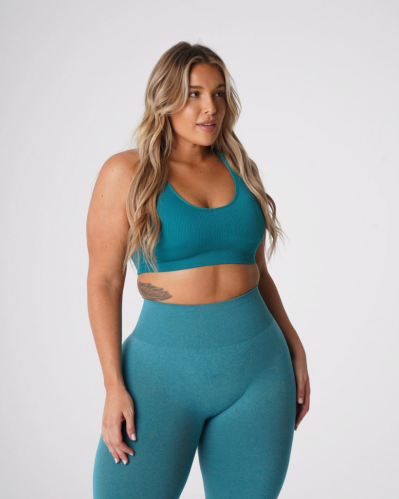 NVGTN Galaxy Żebrowany Seamless Bra Teal | 21705-OYVQ