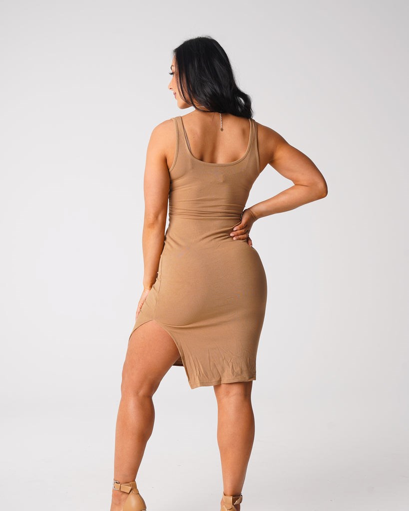 NVGTN Golden Vibes Cut Out Midi Sukienki Mocha | 16579-GQPS