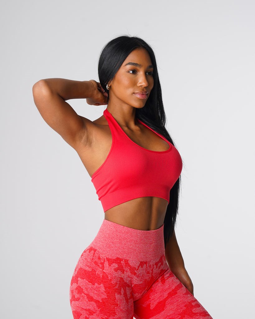 NVGTN Limitless Żebrowany Seamless Halter Bra Candy Apple | 08472-JSTH