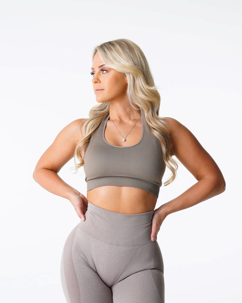 NVGTN Limitless Żebrowany Seamless Halter Bra Taupe | 21584-NFVJ