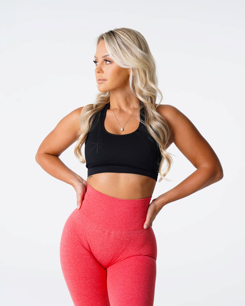 NVGTN Limitless Żebrowany Seamless Halter Bra Czarne | 26510-YKZQ