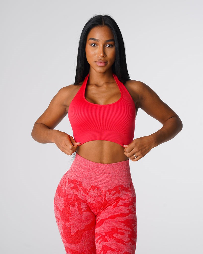 NVGTN Limitless Żebrowany Seamless Halter Bra Candy Apple | 36795-DWYK