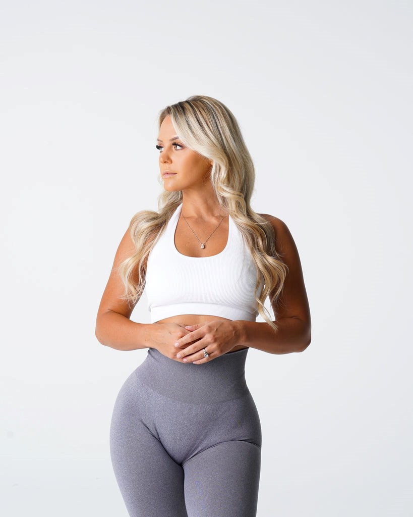 NVGTN Limitless Żebrowany Seamless Halter Bra Białe | 37914-XBGN