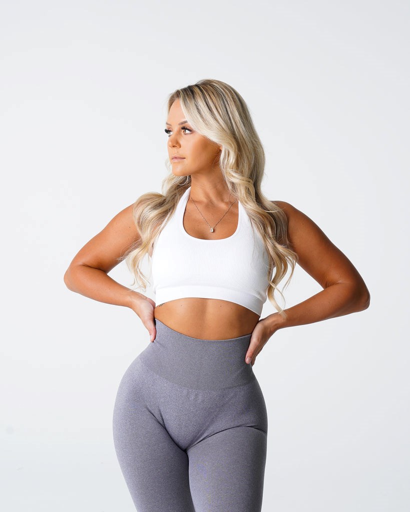 NVGTN Limitless Żebrowany Seamless Halter Bra Białe | 39670-RJDZ