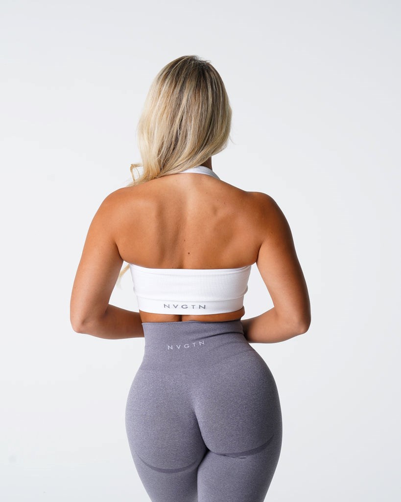 NVGTN Limitless Żebrowany Seamless Halter Bra Białe | 39670-RJDZ