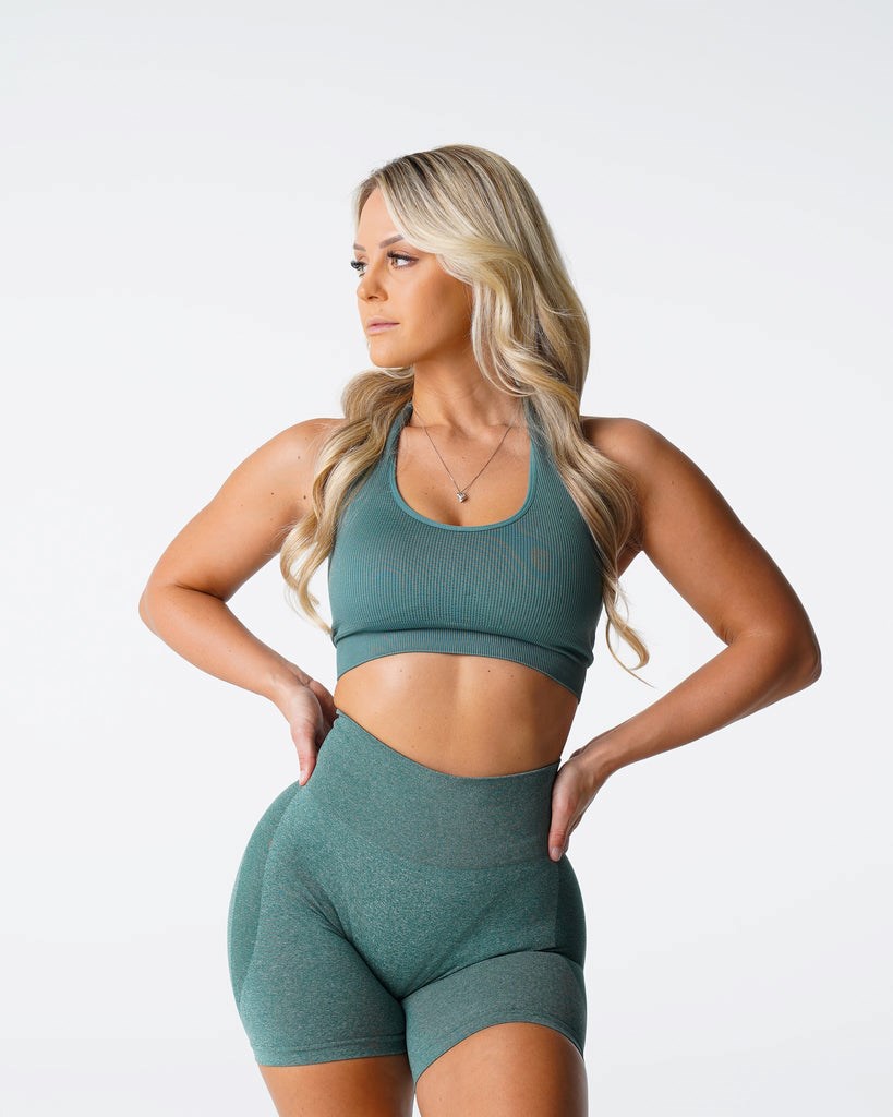 NVGTN Limitless Żebrowany Seamless Halter Bra Zielone | 41236-KNCD