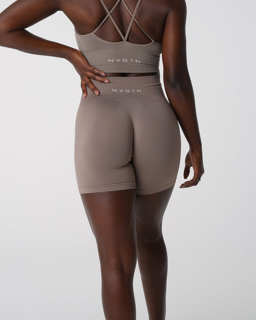 NVGTN Solid Seamless Shorts Taupe | 62138-EGZI