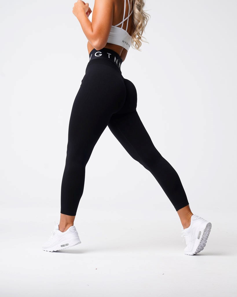 NVGTN Sportowe Seamless Leggings Czarne | 46082-OCLF