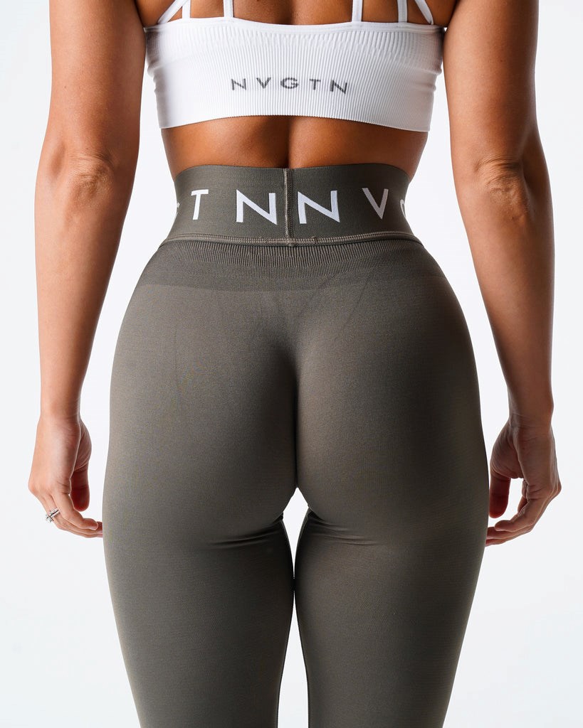 NVGTN Sportowe Seamless Leggings Oliwkowe | 87461-MNTI