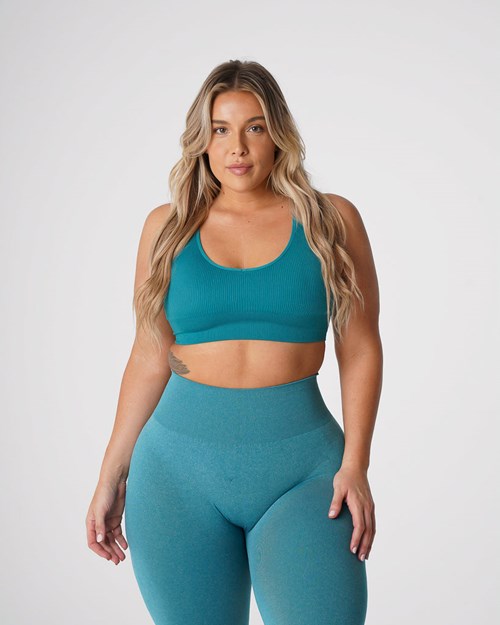 NVGTN Galaxy Żebrowany Seamless Bra Teal | 21705-OYVQ